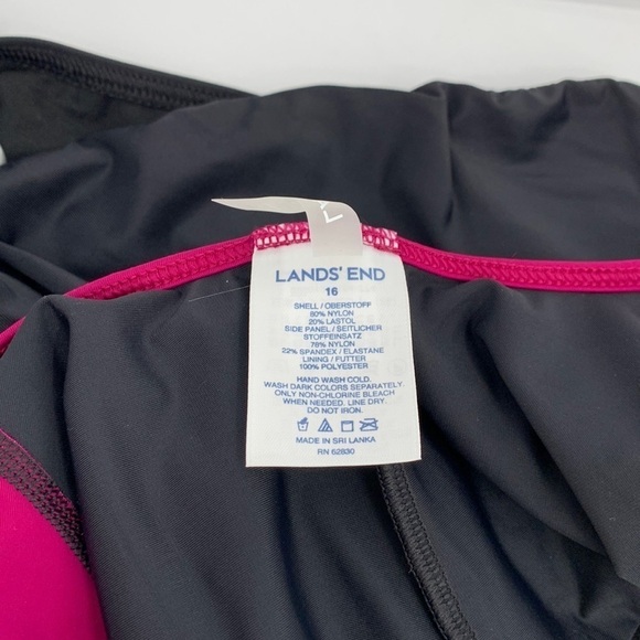 Lands End one-piece tank swimsuit colorblock pink black swim x-back new 16 - Picture 3 of 4